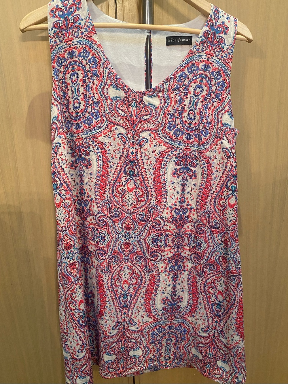 Tribal Femme Sleeveless Paisley Dress in Red, Blue & White